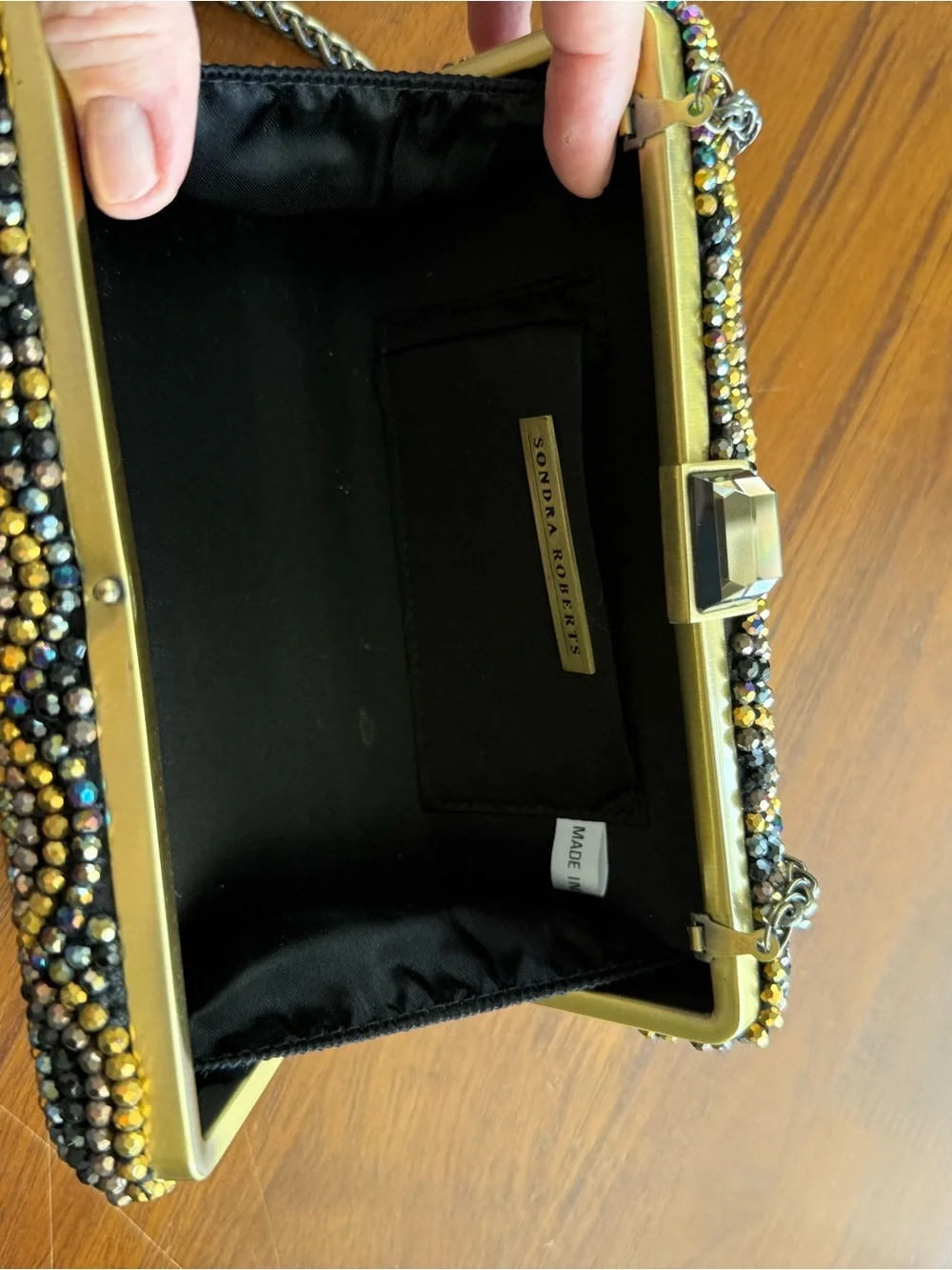 Sondra Roberts Black and Gold Beaded Phone Case Wallet